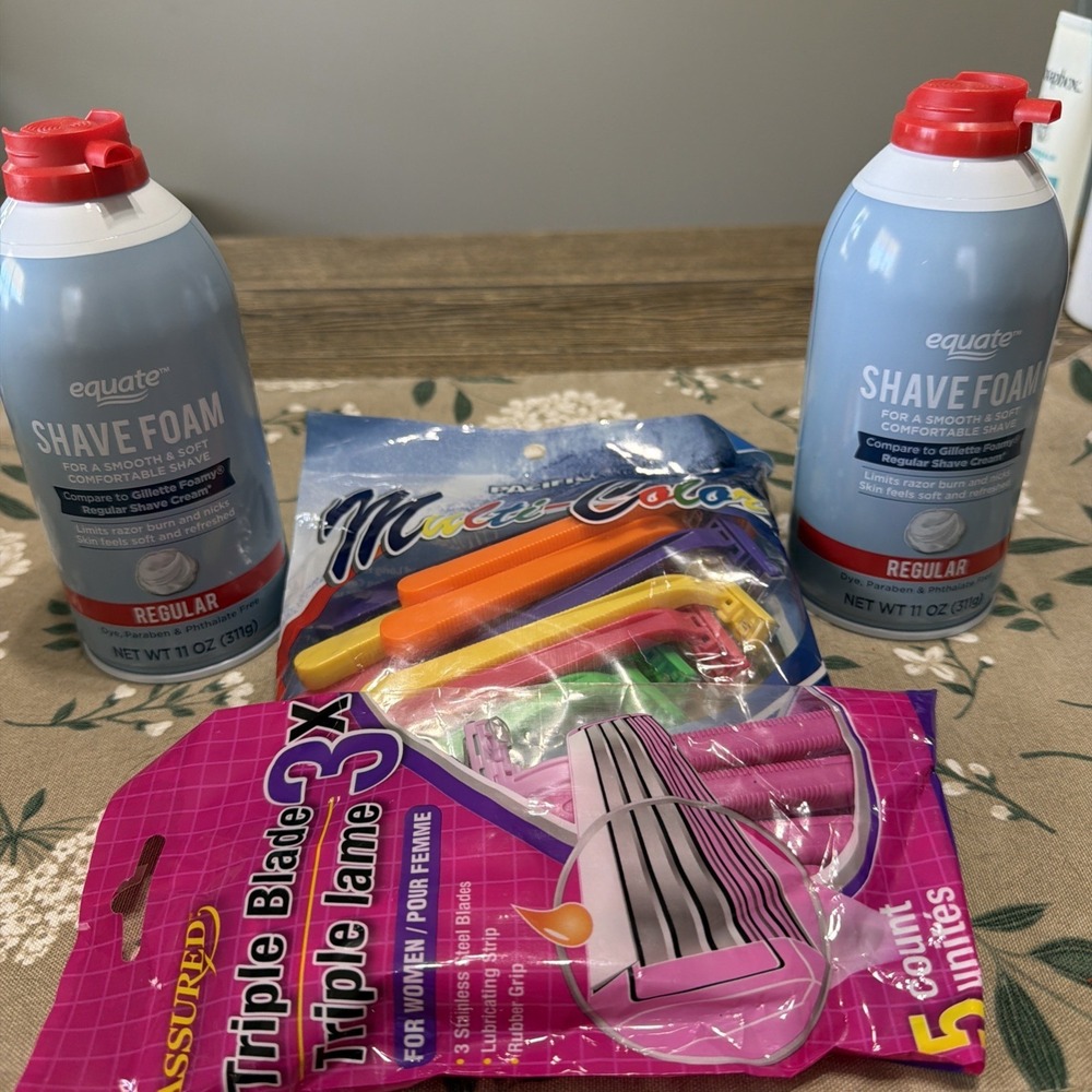 Shaving Foam Cream &‎ Disposable Razor Lot 2 Cans & 2 Packs Of Razors